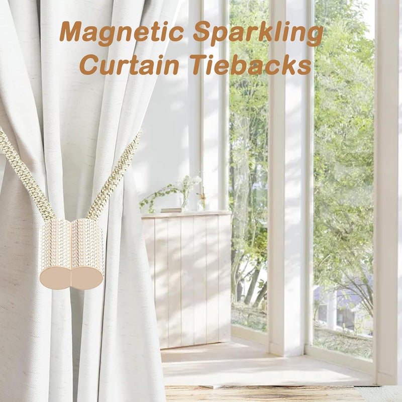SRG Handmade Magnetic Curtain Tiebacks 2 Pack Sparkling Glass Wrapped Wooden Holdbacks with Strong Magnets, No Drilling Drapery Accessories for Home Decor – Champagne - Image 5